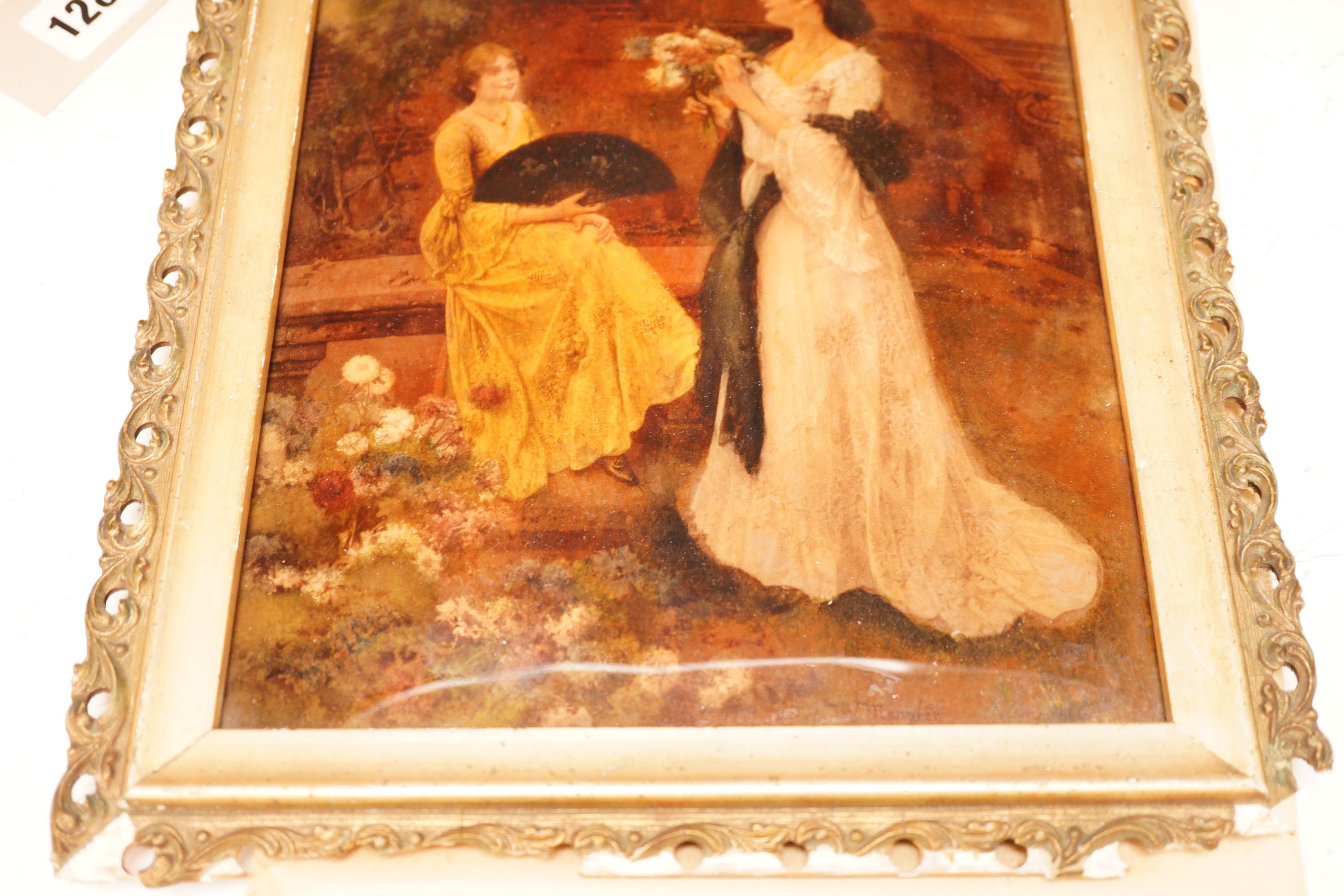 A 19th century gilt framed reverse painting on glass, 26x18cm